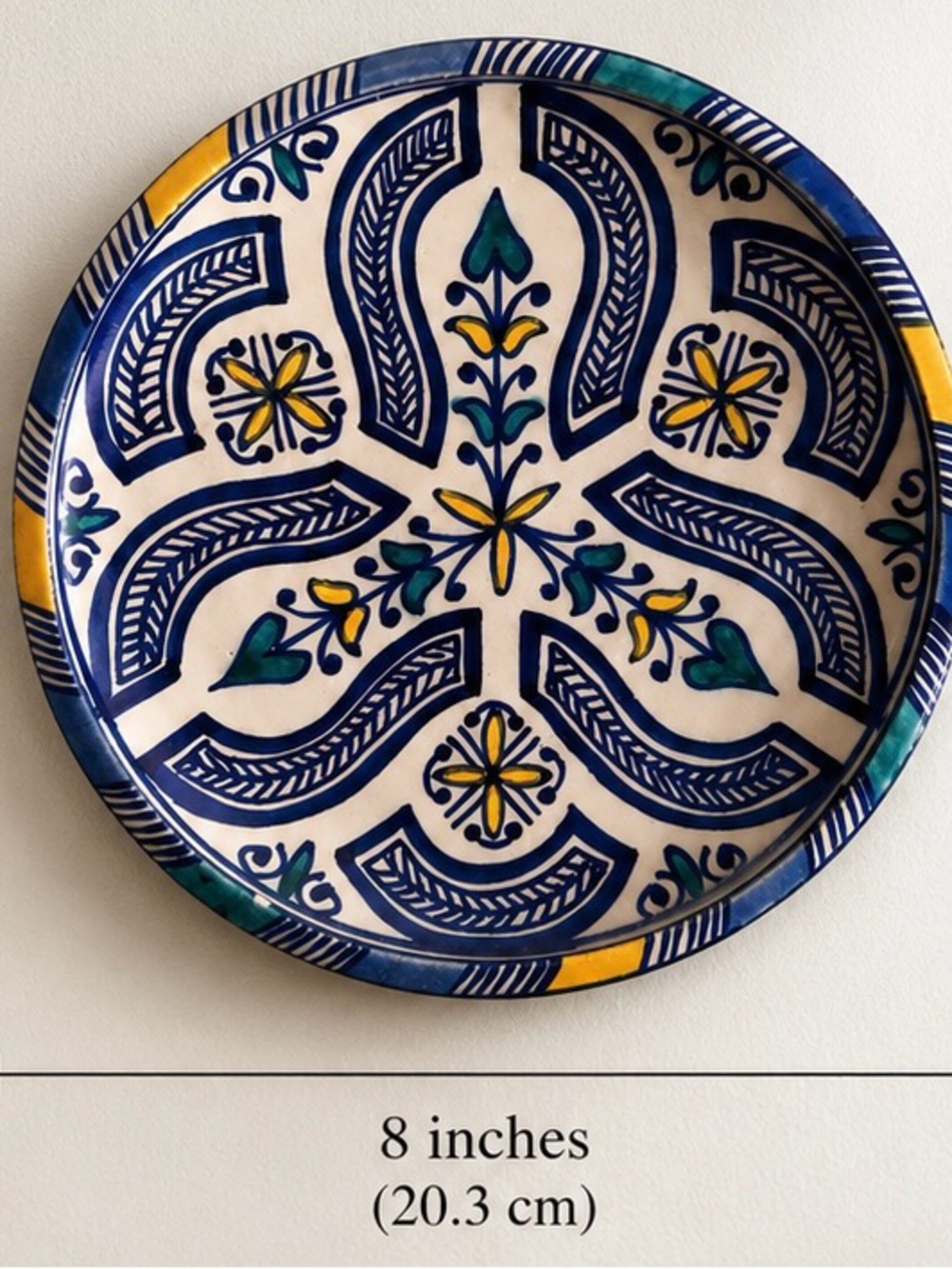Hand Painted Blue White Decorative Wall Plate 8” Mediterranean Ceramic Art